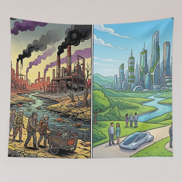 Item preview, Dystopia vs Utopia Eco Futuristic Split Scene Art designed and sold by Daniela`s shop.