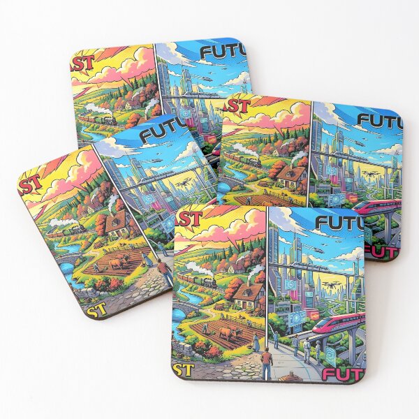Item preview, Past vs Future Pop Art Retro Futuristic Split Scene designed and sold by Daniela`s shop.