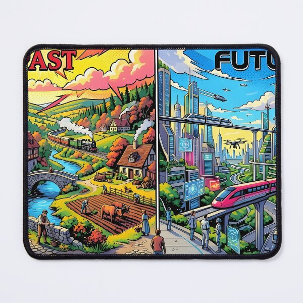 Item preview, Past vs Future Pop Art Retro Futuristic Split Scene designed and sold by Daniela`s shop.