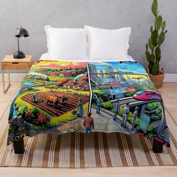 Item preview, Past vs Future Pop Art Retro Futuristic Split Scene designed and sold by Daniela`s shop.