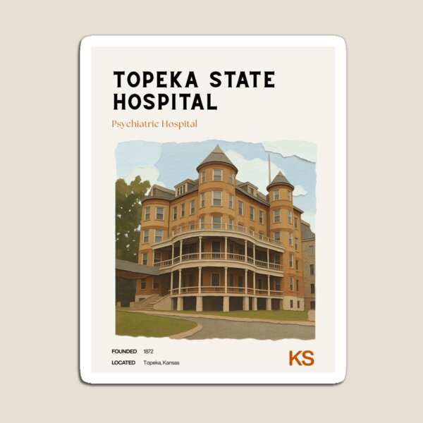 Item preview, Topeka State Hospital Midcentury Modern Travel Poster designed and sold by GhostlyWorld.
