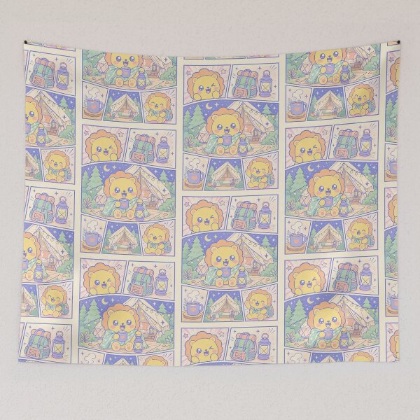 Item preview, Kawaii Lion Glamping Vacation Comic Panel designed and sold by Gift Phrase Studio.