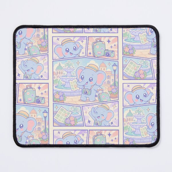 Item preview, Kawaii Elephant Fountain Tourist Comic Panel designed and sold by Gift Phrase Studio.