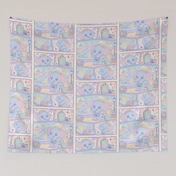 Item preview, Kawaii Elephant Fountain Tourist Comic Panel designed and sold by Gift Phrase Studio.