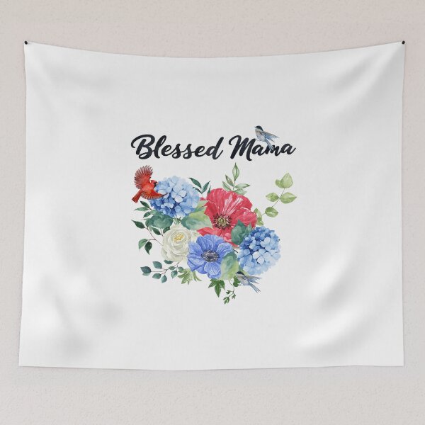 Item preview, Blessed Mama with Red, White & Blue Floral Bouquet & Birds designed and sold by JeweledDesigns.