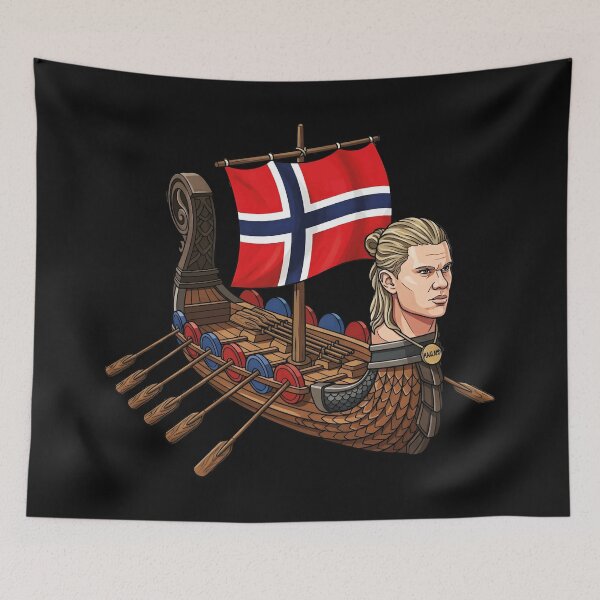 Item preview, Erling Haaland Viking Longship with Norway Flag Illustration designed and sold by LuksTEESred.