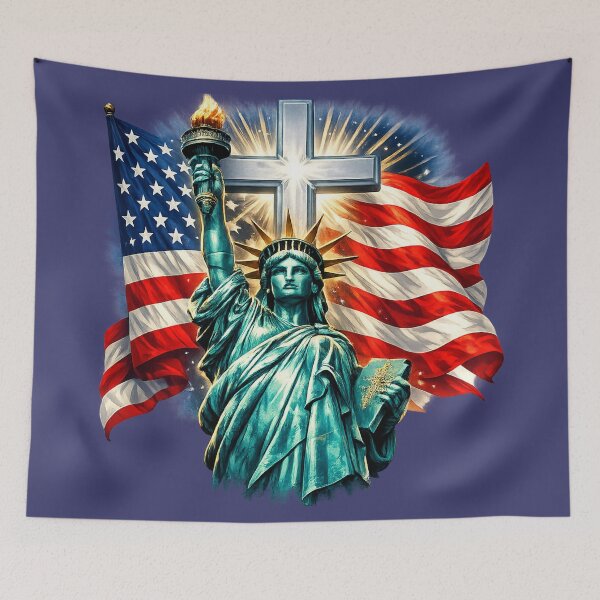 Item preview, Statue of Liberty with Flags and Cross designed and sold by CreationLens.