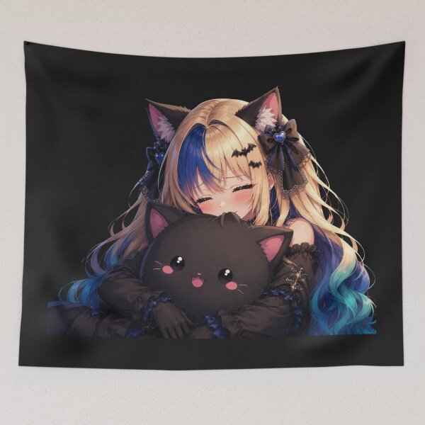Item preview, Playful Bite – Gothic Neko Girl with Black Cat designed and sold by Revyra.