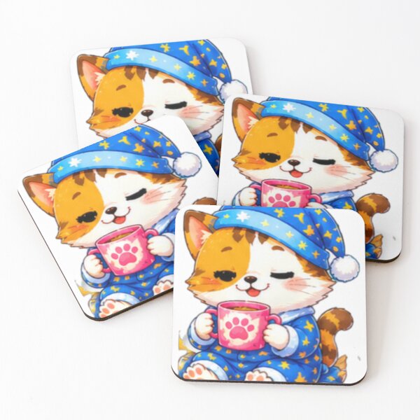 Item preview, Cute Sleepy Kitten With Hot Cocoa designed and sold by DailyDoodlesBySumbul.
