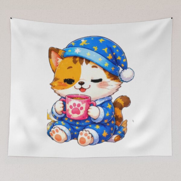 Item preview, Cute Sleepy Kitten With Hot Cocoa designed and sold by DailyDoodlesBySumbul.