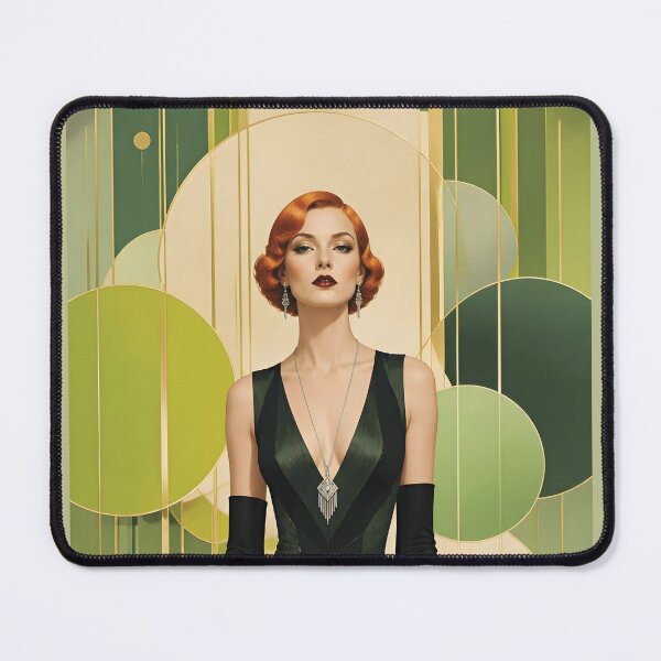 Item preview, 1920s Flapper Woman with orange red hair in Modern Minimalist Art Style with green designed and sold by Lucia Amaris Art.