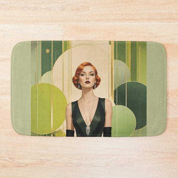 Item preview, 1920s Flapper Woman with orange red hair in Modern Minimalist Art Style with green designed and sold by Lucia Amaris Art.
