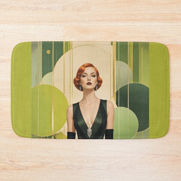 Item preview, 1920s Flapper Woman with orange red hair in Modern Minimalist Art Style with green variation 6 designed and sold by Lucia Amaris Art.
