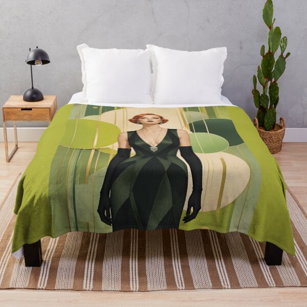 Item preview, 1920s Flapper Woman with orange red hair in Modern Minimalist Art Style with green variation 6 designed and sold by Lucia Amaris Art.