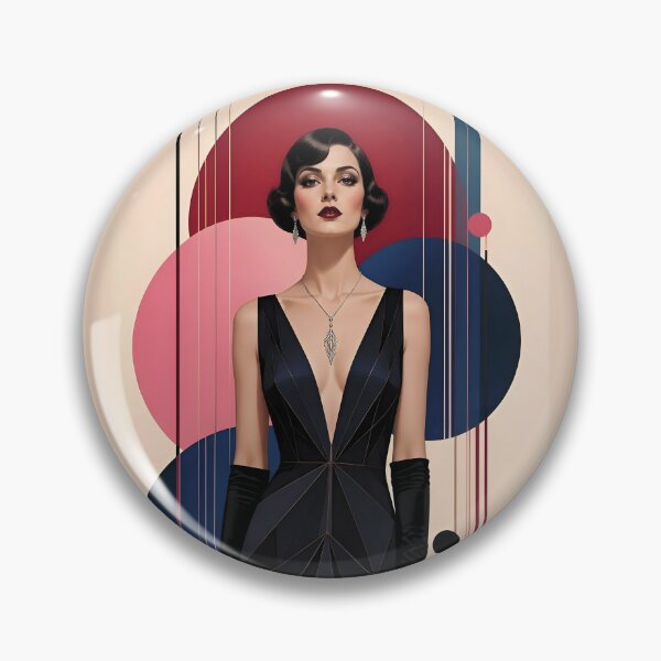 Item preview, 1920s Flapper Woman with black hair in Modern Minimalist Art Style with pink designed and sold by Lucia Amaris Art.