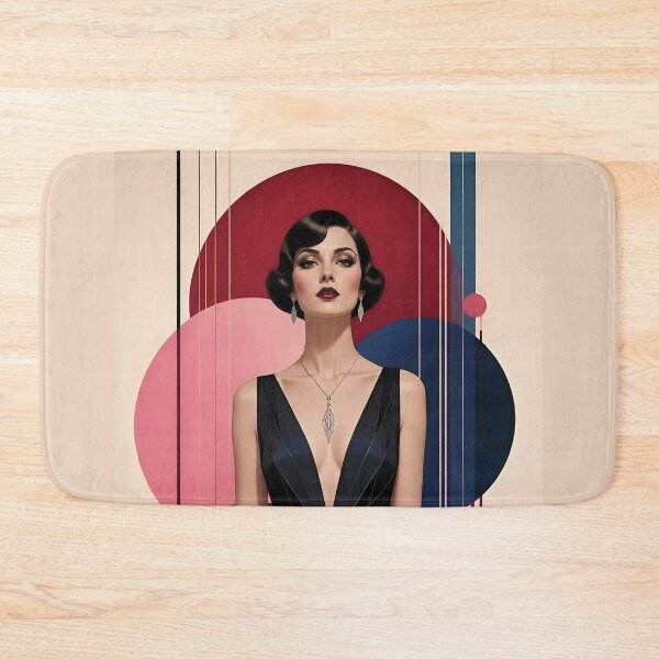 Item preview, 1920s Flapper Woman with black hair in Modern Minimalist Art Style with pink designed and sold by Lucia Amaris Art.