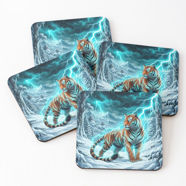 Item preview, Thunder Tiger – Electric Winter Fantasy Wildlife Art Design designed and sold by DervoTeck2767.