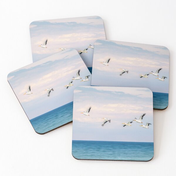 Item preview, Pelicans flying over Lake Michigan shoreline in Sheboygan, Wisconsin designed and sold by TerraMediaLLC.