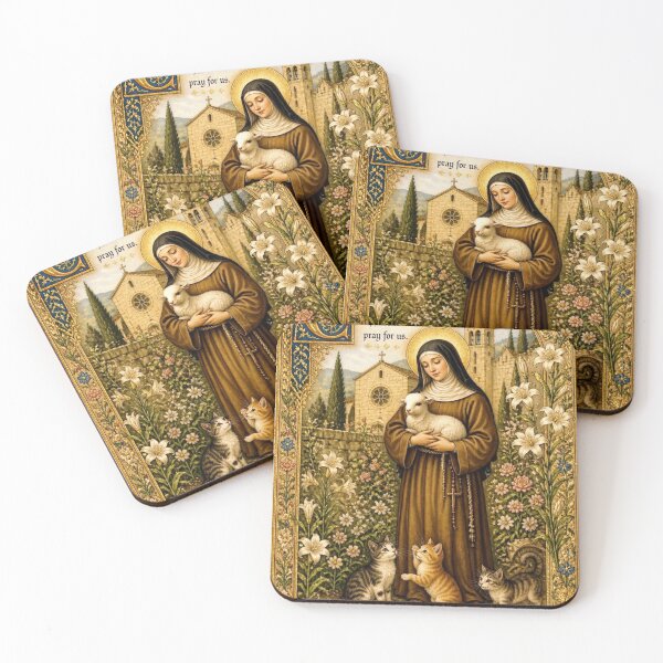 Item preview, Saint Clare of Assisi with Lamb and Kittens - Medieval Illuminated Manuscript designed and sold by Natalia-Vlad.