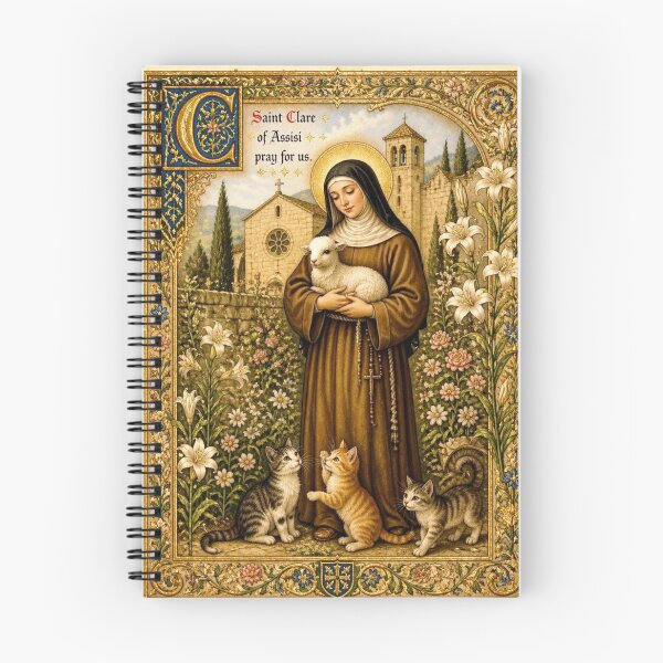 Item preview, Saint Clare of Assisi with Lamb and Kittens - Medieval Illuminated Manuscript designed and sold by Natalia-Vlad.