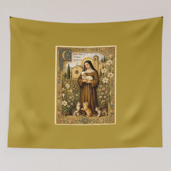 Item preview, Saint Clare of Assisi with Lamb and Kittens - Medieval Illuminated Manuscript designed and sold by Natalia-Vlad.