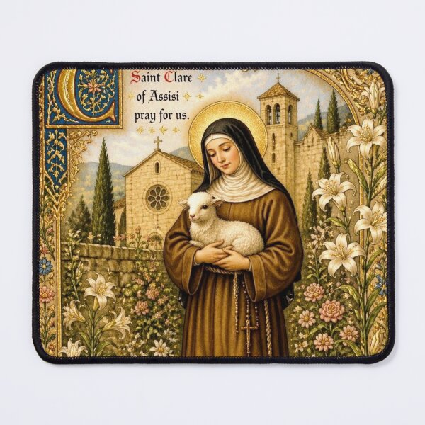 Item preview, Saint Clare of Assisi with Lamb and Kittens - Medieval Illuminated Manuscript designed and sold by Natalia-Vlad.