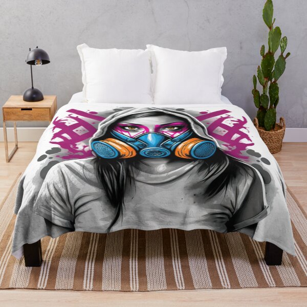 Item preview, Cyberpunk Gas Mask Girl - Urban Graffiti Streetwear Art designed and sold by A-M-G-Shop.