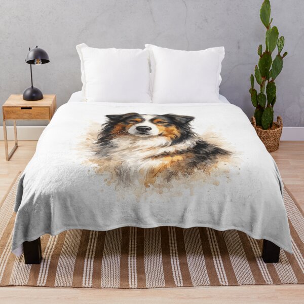 Artikelvorschau, Aquarellporträt eines Australischen Schäferhundes entworfen und verkauft von Golden Era Studio.