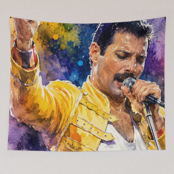 Item preview, Freddie Mercury Watercolor Portrait | Vibrant Music Legend Art designed and sold by SHOCAMPOS DESIGNS .