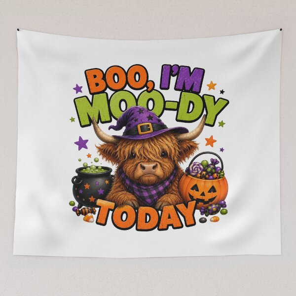 Item preview, Boo I'm Moo-dy Highland Cow Halloween designed and sold by HippyRikky.