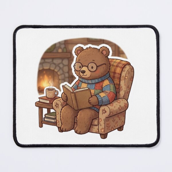 Item preview, Cute Cozy Bear Reading by the Fireplace | Hygge Book Lover Animal designed and sold by abdelski.