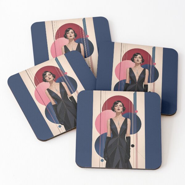 Item preview, 1920s Flapper Woman with black hair in Modern Minimalist Art Style with pink variation 3 designed and sold by Lucia Amaris Art.