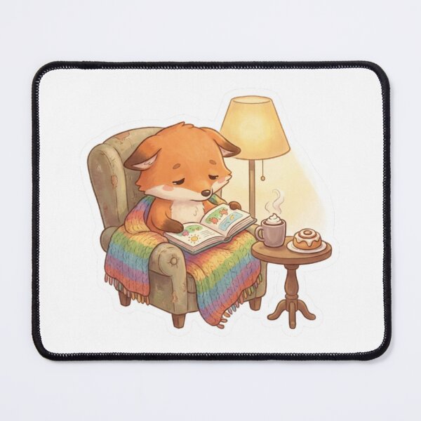 Item preview, Cozy Fox Reading in Armchair with Rainbow Blanket designed and sold by abdelski.