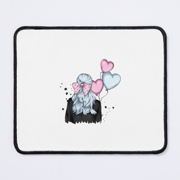 Item preview, Blue Hair Girl Back View with Pink Bow and Heart Balloons Aesthetic Illustration designed and sold by Rogue Heart Collective™.