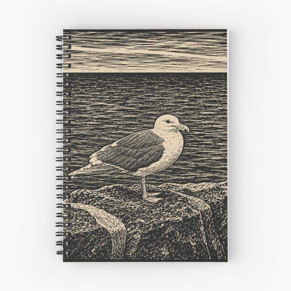 Item preview, Seagull Overlooking the Sea | Coastal Linocut Sticker & Postcard designed and sold by Linoluca.