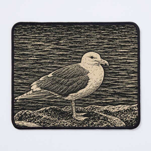 Item preview, Seagull Overlooking the Sea | Coastal Linocut Sticker & Postcard designed and sold by Linoluca.