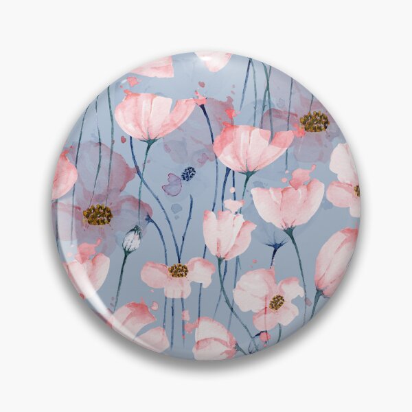 Item preview, Pink Poppies on Blue Pattern designed and sold by TeeGeeTees.