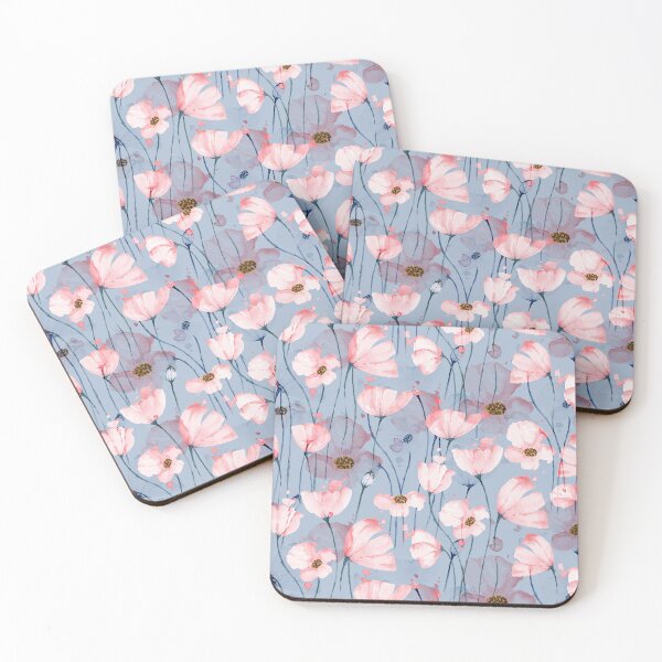 Item preview, Pink Poppies on Blue Pattern designed and sold by TeeGeeTees.
