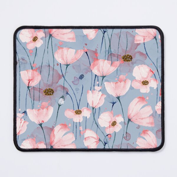 Item preview, Pink Poppies on Blue Pattern designed and sold by TeeGeeTees.