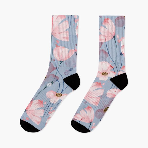Item preview, Pink Poppies on Blue Pattern designed and sold by TeeGeeTees.