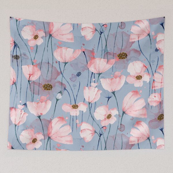 Item preview, Pink Poppies on Blue Pattern designed and sold by TeeGeeTees.