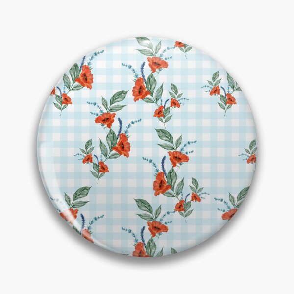 Item preview, Red Flowers on Blue Gingham Pattern designed and sold by TeeGeeTees.