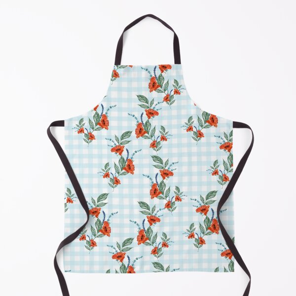 Item preview, Red Flowers on Blue Gingham Pattern designed and sold by TeeGeeTees.