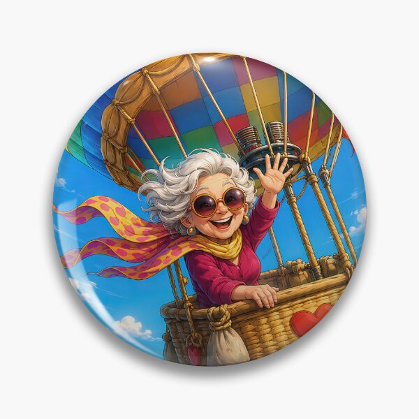 Item preview, Cool Granny in Her Hot Air Balloon — Little Old Lady Cartoon Illustration designed and sold by kornkobart.
