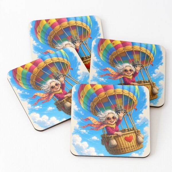 Item preview, Cool Granny in Her Hot Air Balloon — Little Old Lady Cartoon Illustration designed and sold by kornkobart.