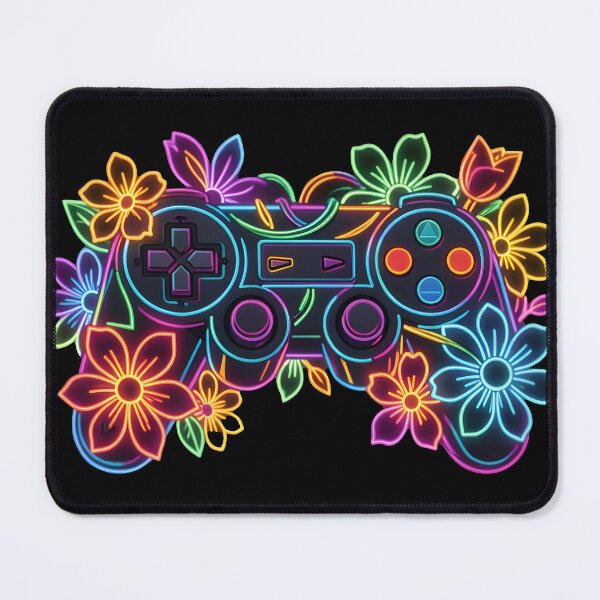 Item preview, Neon Gaming Controller with Flowers Retro Floral Gamer designed and sold by KCasual.