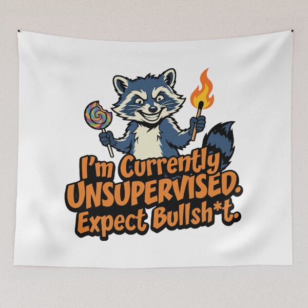 Item preview, funny inappropriate Unsupervised Raccoon Funny Adult Humor Cartoon designed and sold by Uglyandcute.