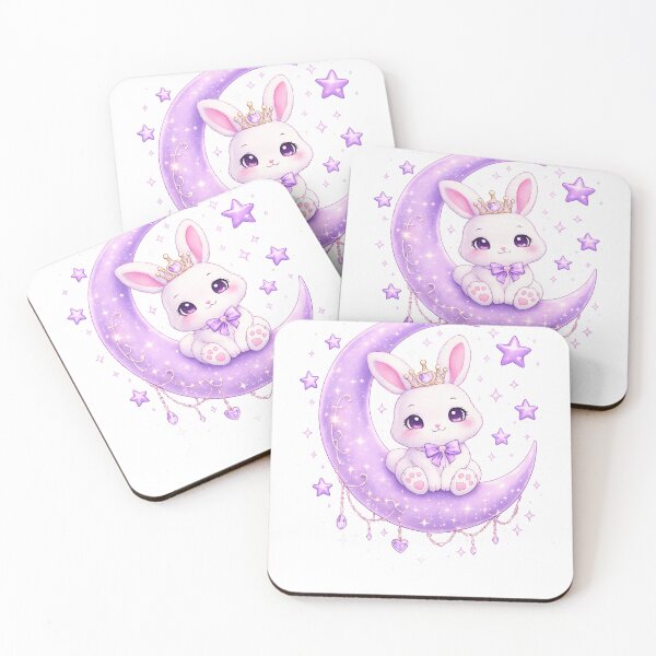 Item preview, Cute Bunny Princess on Crescent Moon | Kawaii Purple Moon Rabbit | Magical Celestial Art designed and sold by Moonlight Studio.