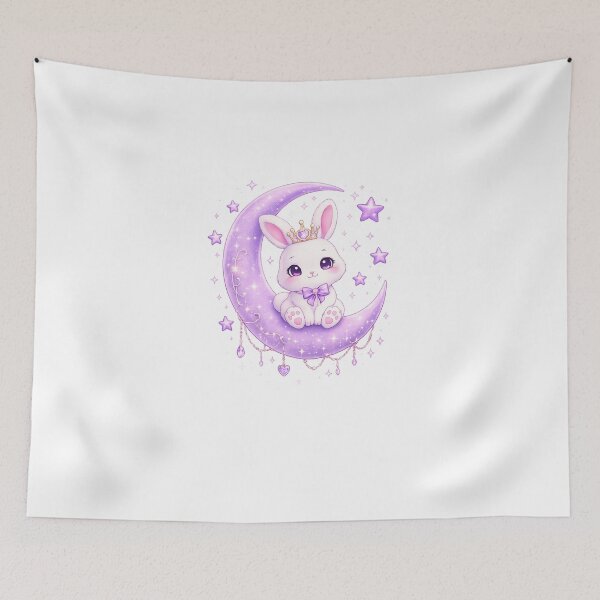 Item preview, Cute Bunny Princess on Crescent Moon | Kawaii Purple Moon Rabbit | Magical Celestial Art designed and sold by Moonlight Studio.