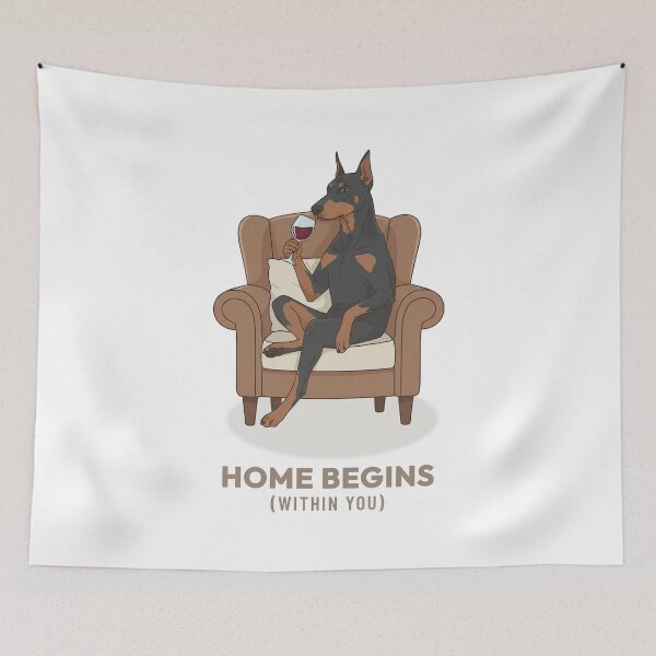 Item preview, Doberman drinking red wine retro illustration designed and sold by Cozy Vintage Animal.